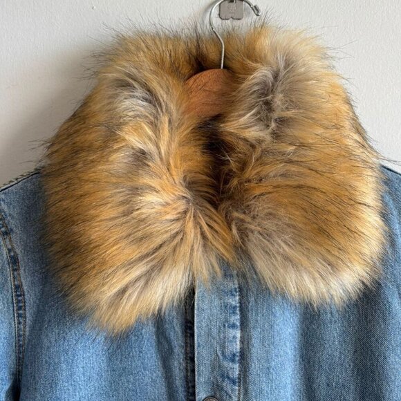 Zara Womens Detachable Faux fur Collar Long Denim Coat Denim Size Small - Picture 12 of 16